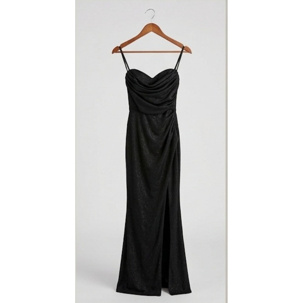 Windsor XS NWT Black Strapless Glitter Slit Maxi Dress